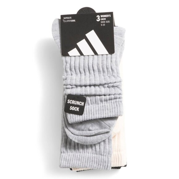ADIDAS White/black/grey 3pk Women's Athletic Scrunch Crew Socks - Picture 1 of 1